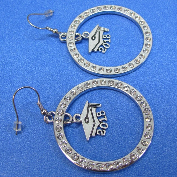 Graduation Gift Class of 2018 Earrings Platinum Pl - Picture 5 of 8